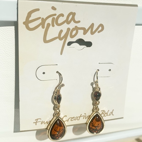 Erica Lyons Gold Tone Dangle Earrings - Picture 2 of 4